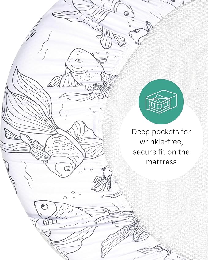 Bassinet Sheets for Airclub, AMKE, LovliTod Baby, Bonbay, Bellababy Bedside Bassinet Sleeper by TansyPanda, 3 Pack, 20x33 Inch, Ultra Soft, Breathable, Snug Fit, Unisex Boys, Girls, Gray (Ocean Fish)