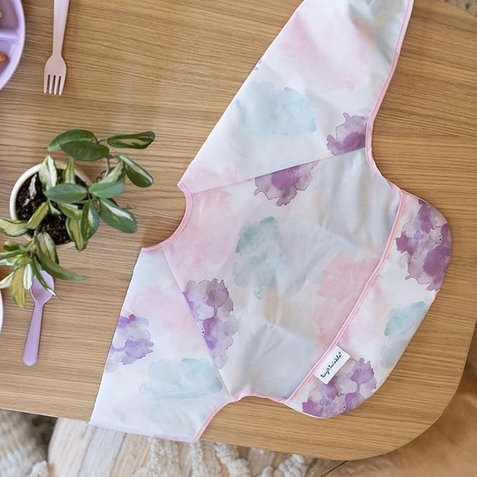 Tiny Twinkle Long Sleeve Bib for Babies & Toddlers | Waterproof Smock Bib for Eating | Machine Washable & Mess-Proof Feeding Essentials | Newborn Shower Gift (Cotton Candy, 6–24M)