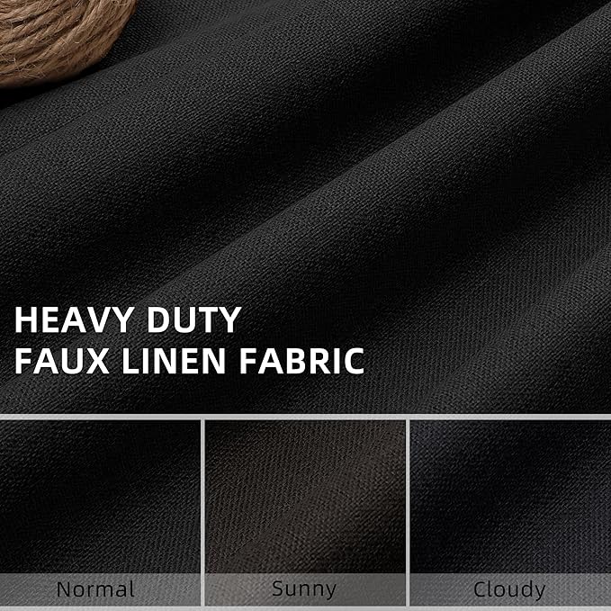 ChrisDowa 100% Blackout Linen Curtains 90 Inches Long 2 Panels for Bedroom Living Room Farmhouse Room Darkening Thermal Insulated Soundproof Grommet Top Window Treatment Drapes(52x90,Black)
