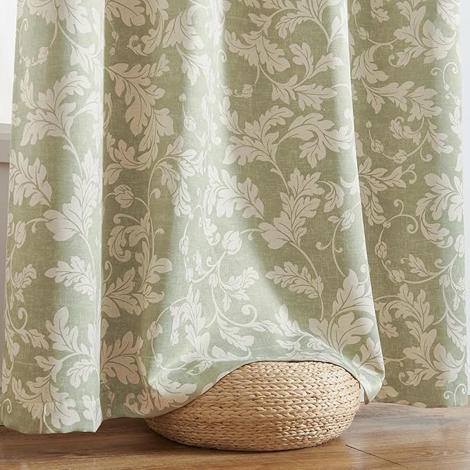 jinchan 75% Blackout Curtains for Bedroom, Green Scroll Leaf Patterned Curtains 96 inch Length for Living Room, Farmhouse Vintage Drapes, Thermal Insulated Window Treatments, Grommet 2 Panels Green