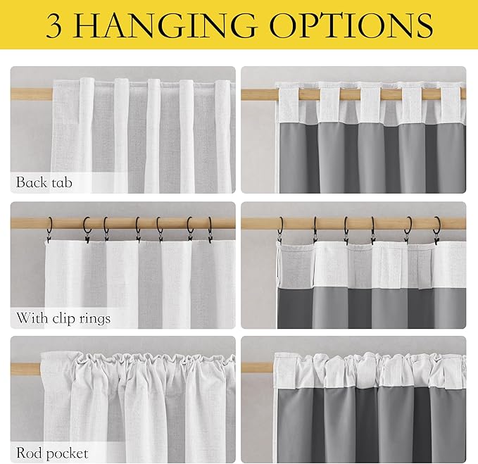 NICETOWN Full Blackout Linen Curtains 102" Length with Thermal Insulated Liners for Living Room, Farmhouse Style Keep Cool & Warm Large Window Drapes for Hall (Greyish White, 2 Panels, 52" Wide)
