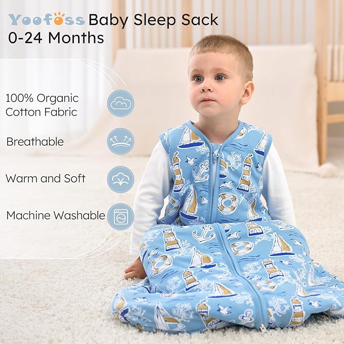 Yoofoss Baby Sleep Sack 18-24 Months, 1.5 Tog Baby Wearable Blanket with 2-Way Zipper, 100% Cotton Organic Fabric Winter Infant Sleeping Sack, Warm Soft Comfy