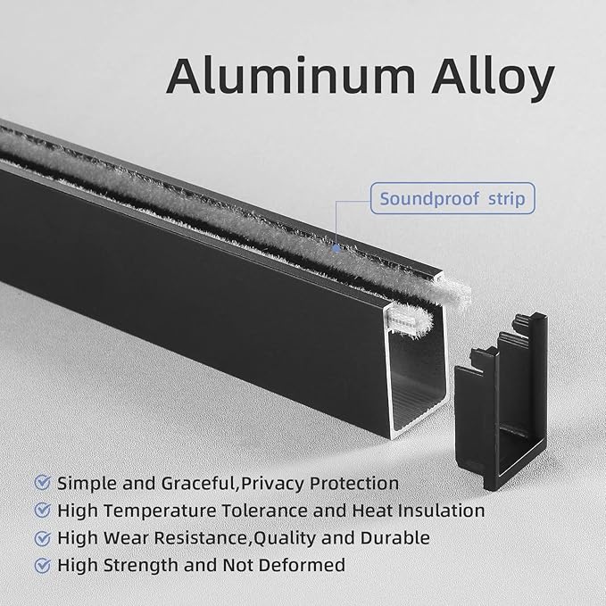 ZSTARR U Channel Aluminium Alloy Light Blocking Strips for Roller Blinds Light Gap Blockers Window Shades Side Rail Tracks Bedroom Sleep Nursery (Black,58",2Pcs)