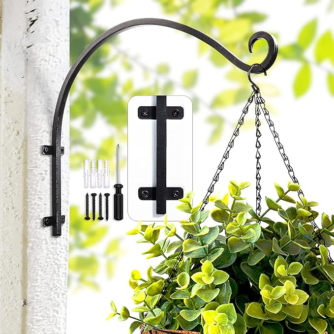 Heavy Duty Hanging Plant Bracket - 50lbs Weight Capacity Black Metal Plant Hangers Wall Hooks, 16Inch Outdoor/Indoor Wall Hooks for Large Bird Feeder, Lanterns, Wind Chimes, Flower Baskets