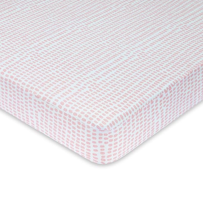 Ely’s & Co. Waterproof Crib Sheets/Toddler Bed Sheets – All-in-One Mattress Protector + Fitted Sheet – Soft Jersey Cotton, Mauve Pink Splash & Stripes, Baby Girl Nursery Bedding Essential – 2-Pack