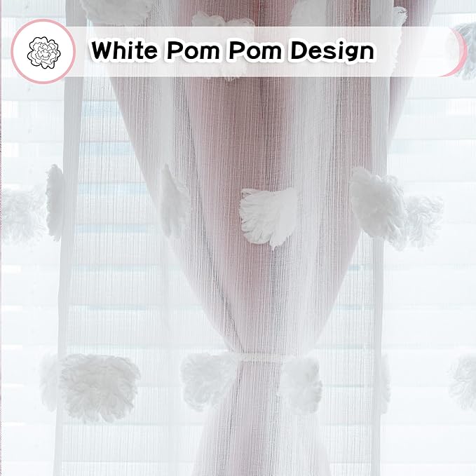 MYSKY HOME Light Blocking Pink Curtains White Sheer Pom Pom Kids Room Decor Drapes for Living Room 95 Inches Long Double Layer Curtains for Sliding Door Grommet Window Panels Set of 2 52" x 95"