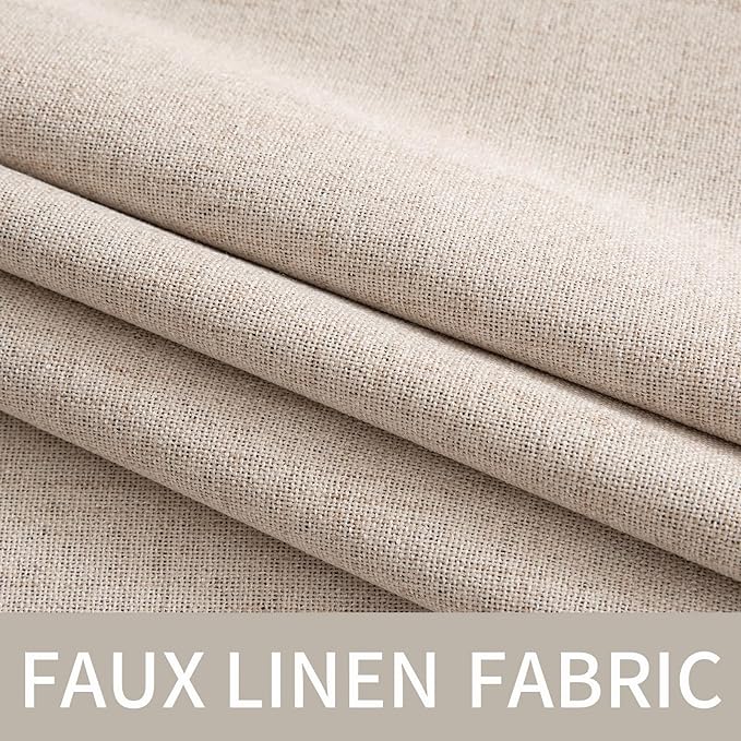 MIULEE 100% Blackout Linen Textured Curtains for Bedroom Solid Thermal Insulated Natural Beige Grommet Room Darkening Curtains & Drapes Luxury Decor for Living Room Nursery 52 x 120 Inch (2 Panels)
