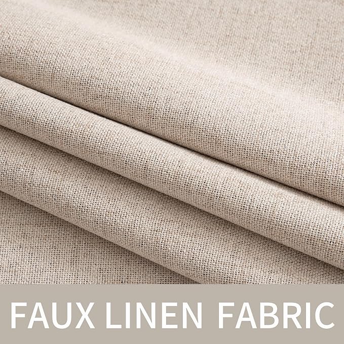 MIULEE Linen Textured Curtains Solid 100% Blackout for Bedroom Thermal Insulated Natural Beige Grommet Room Darkening Curtains & Drapes Luxury Decor for Living Room Nursery 52 x 72 Inch (2 Panels)