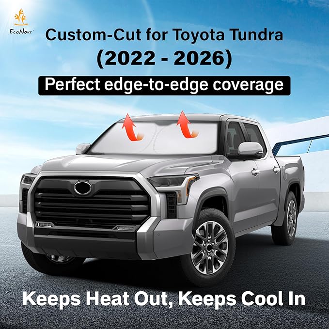 EcoNour Windshield Sun Shade Compatible for Toyota Tundra 2022–2025 | Custom Fit Pickup Truck Front Window Sunshade | Foldable UV & Heat Reflective Sun Visor