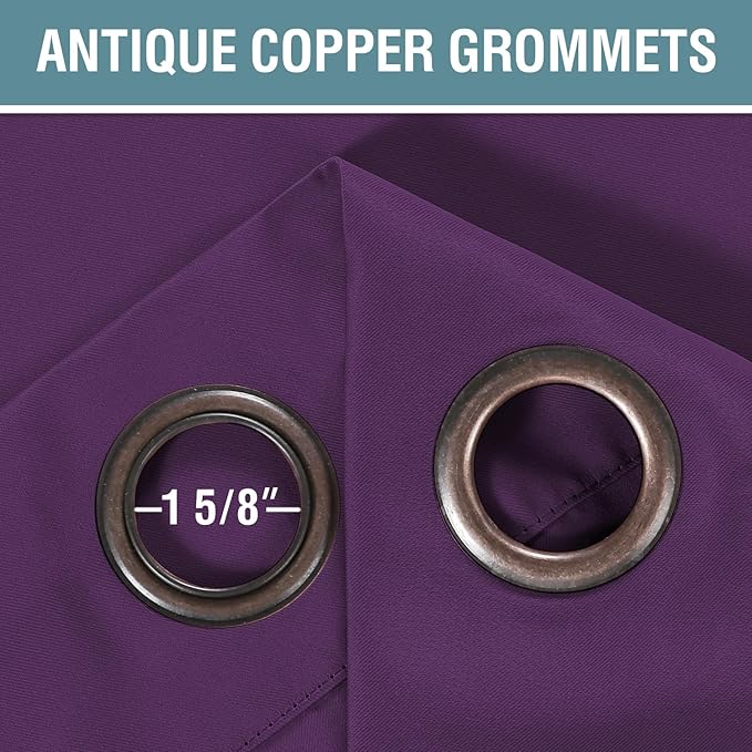 H.VERSAILTEX Blackout Curtains 63 Inch Length Purple Drapes Curtains Elegant for Living Room, Thermal Insulated Small Curtain for Winter/Christmas Holiday, Grommet Top, One Panel, 52" W x 63" L