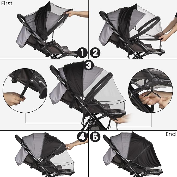 Bemece 2-in-1 Durable Baby Mosquito Net with UPF50+ Sunshade for Stroller, Universal Mosquito for Stroller with Two-Way Zippers & Storage Bag, Breathable & Foldable Baby Bug Net for Strollers