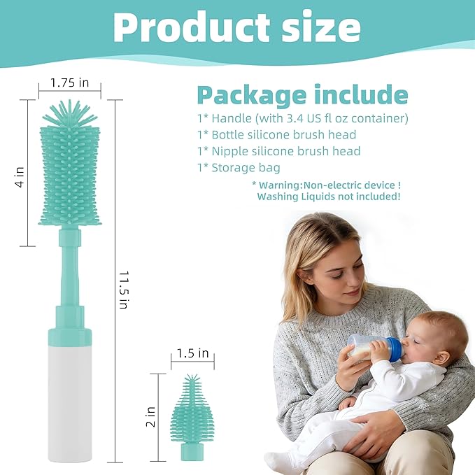 Chuya Baby Bottle Brush Kit - Silicone Bottle Brush & Nipple Brush for Baby Bottles,Nipple,Breast Pump Parts, with Upgraded Press-Pump Foam Dispenser Cleaning Set for Travel TSA Home Use