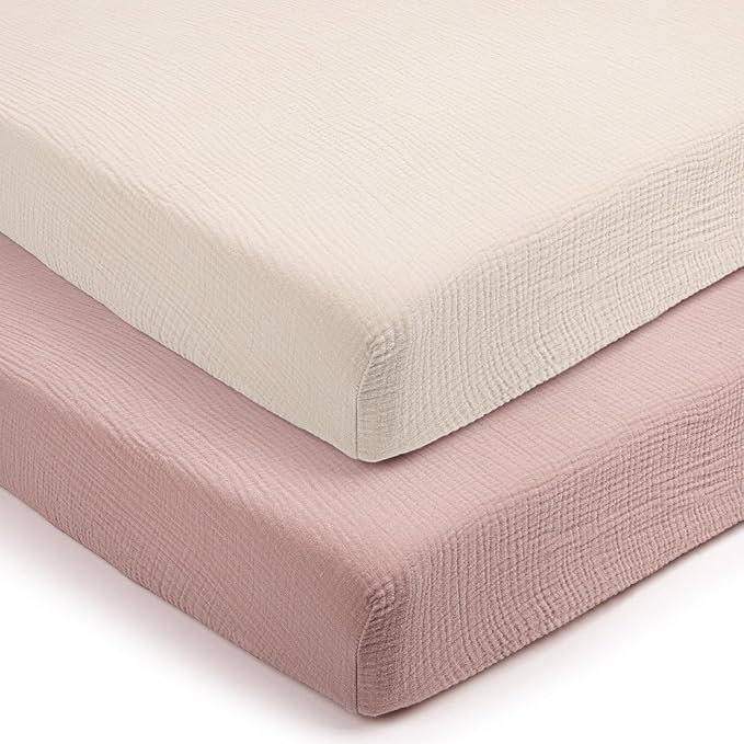 lulumoon Fitted Pack and Play Sheets: Soft Muslin Cotton for 4moms Playard Mattress - Neutral Colors for Boys and Girls