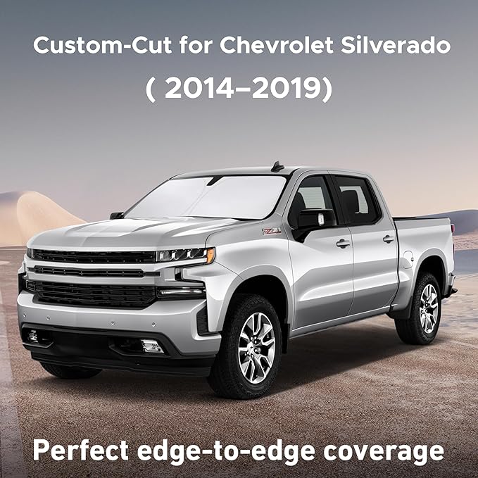 Econour Windshield Sunshade for Chevrolet Silverado 2014-2017 2018 2019, Sun Visor for Front Windshield & Window Sun Shade Cover, UV Heat Blocker & Protector, Car Accessories