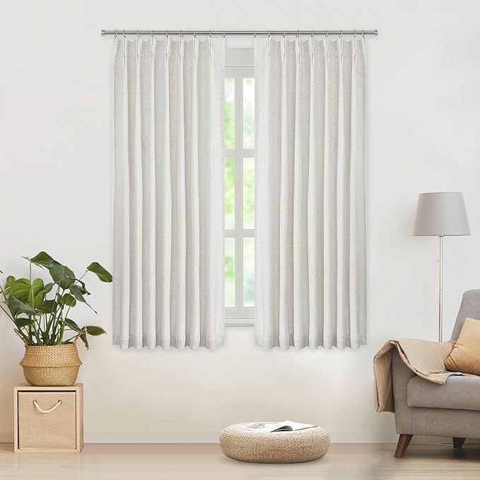 WEST LAKE Bailey Linen Pinch Pleated Full Blackout Window Curtains 63 Inches Long Rustic Textured Panels with Back Tab,Thermal Insulated Window Treatment for Bedroom,Living Room,40" Wx63 Lx2,Natural