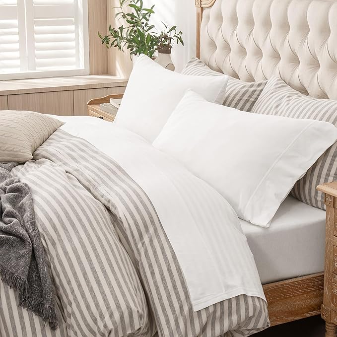 PURE ERA Jersey Knit 4pc Bed Sheet Set 100% T-Shirt Cotton Super Soft Comfy Breathable Fits Mattress Up to 20" Extra Deep Pocket (Solid Bright White, Queen)