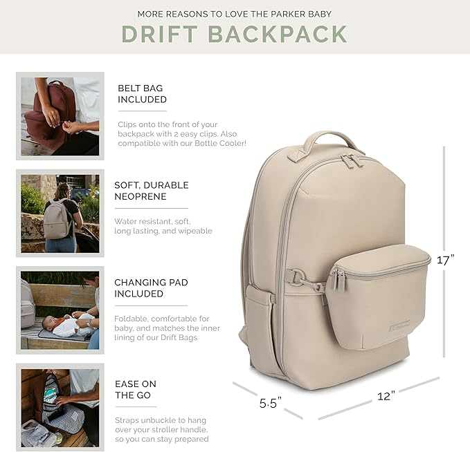 Parker Baby Drift Neoprene Backpack & Belt Bag | Roomy, Soft & Water Resistant | Travel Essentials w/Diaper Changing Pad | No-Bulk Design w/Adjustable Stroller Straps | Llama