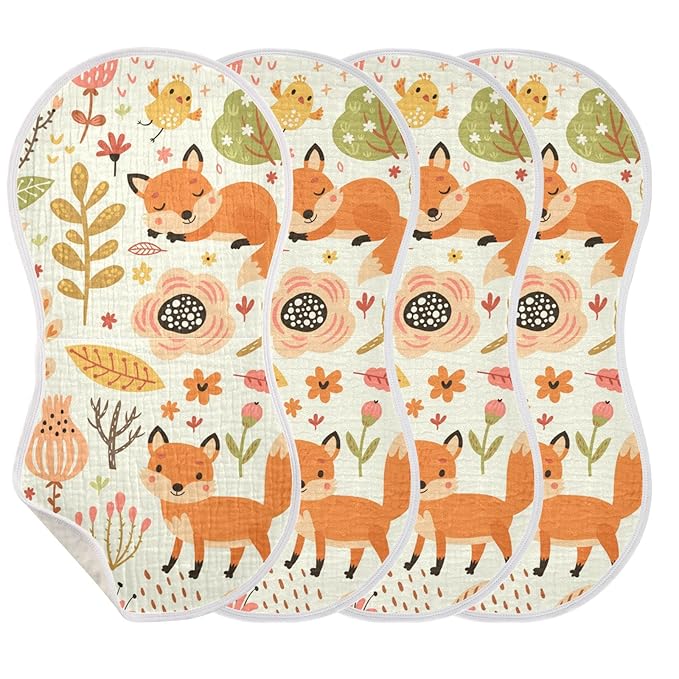 Kigai Fox and The Flower Muslin Baby Burp Cloths, Large Absorbent Cotton Muslin Burp Cloths Set of 1, Washcloths, Face Towel, Bibs for Newborn Boys Girls, 11 x22 Inch