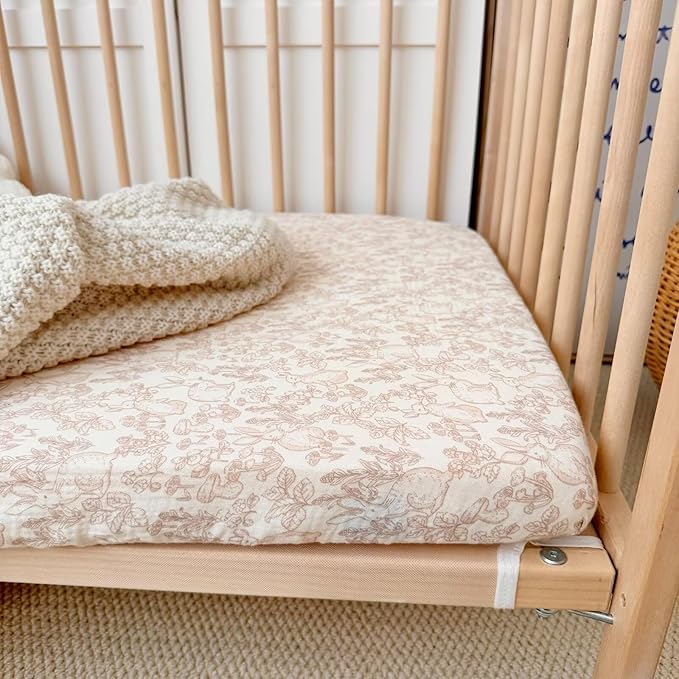 BuLuTu Muslin Pack and Play Sheets Fitted, 38"x26", 2 Pack Mini Crib Sheets for Pack N Play Mattress, Soft Breathable Baby Mattress Sheets Fitted Playard Sheets, Beige & Forest