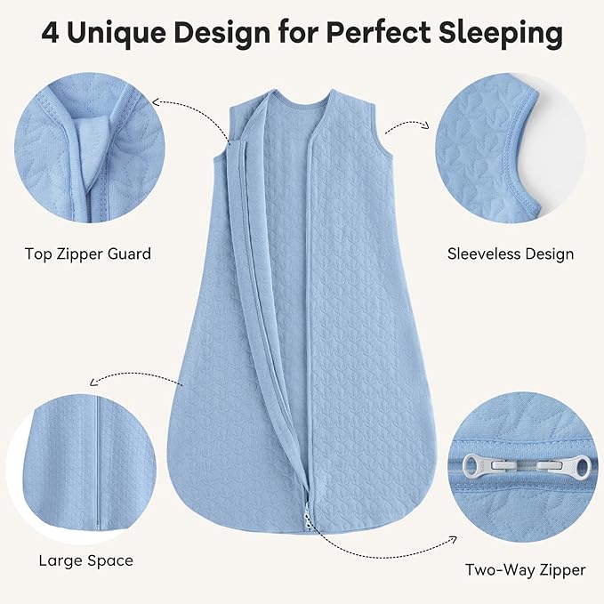 Unnivoll Baby Sleep Sack 18-24 Months 1.0 Tog Baby Wearable Blanket Cotton Sleeping Sack Quilted Baby Sleep Bag with 2-Way Zipper for Toddler Infant Blue