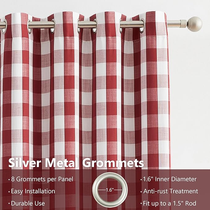 Amzdecor Red White Buffalo Plaid Full Blackout Curtains 95 Inch Long for Bedroom Living Room Farmhouse Check Patterned Drapes Thermal Insulated Soundproof Grommet Window Treatment, 2 Panels, 52"x95"