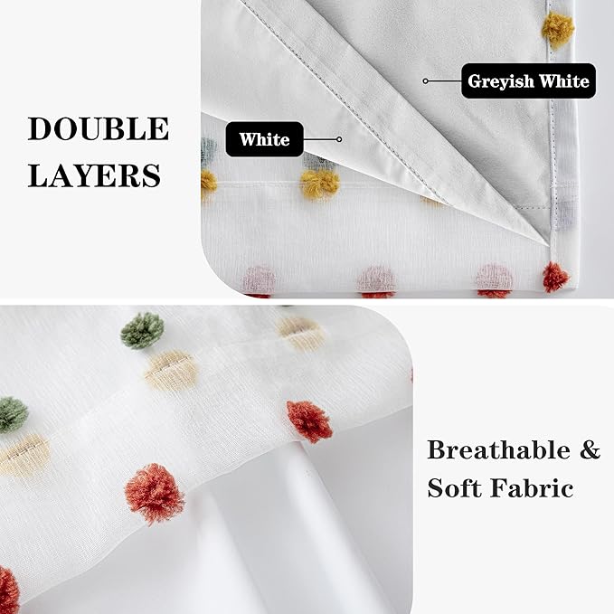MEETSKY Colorful Pom Pom 100% Blackout Curtains for Girls Bedroom 95 Inch Long 100% Light Blocking Curtains for Living Room 2 Panels Room Darkening Grommet Double Layer Drapes 52W x 95L