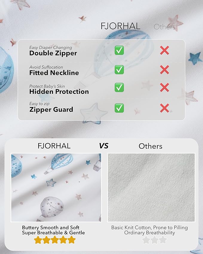 FJORHAL Rayon Made from Bamboo Sleep Sack – TOG 1.0 Soft Wearable Blanket for Infants & Toddlers