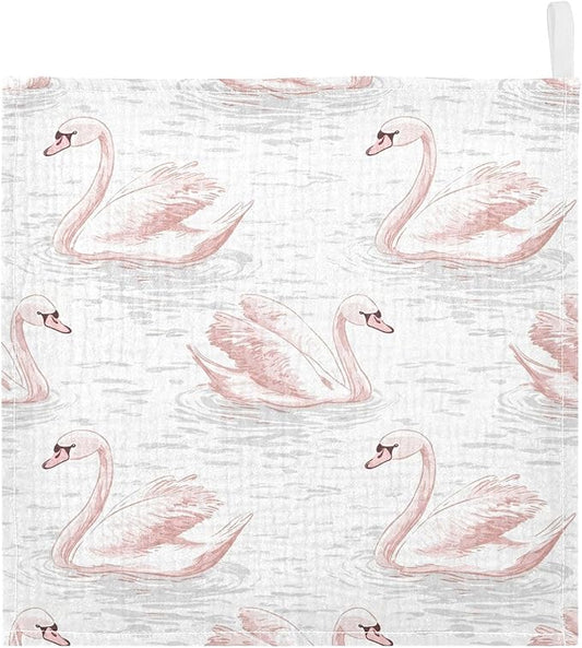 vvfelixl Pale Pink Swans Baby Burp Cloths Baby Muslin Washcloths for Boys Girls Cotton Babys Face Towel for Newborn Infants Soft and Absorbent 11.8 X 11.8 in, 5 Pack