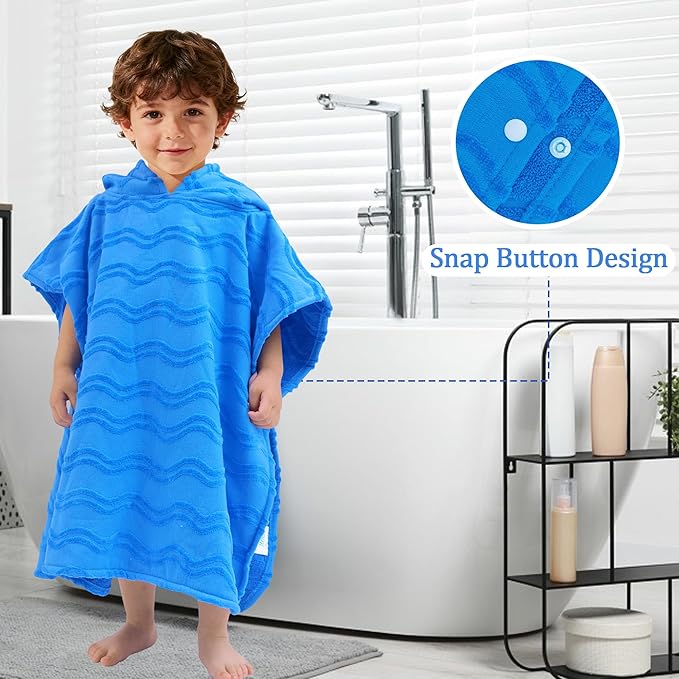 Toddler Bath Towels with Hood, Oversized (2-4Years,22"X22") Made from 100% Soft Cotton,Absorbent Hooded Poncho Towel for Baby Boy,Perfect for Pool | Swimming | Bath | Beach,Jacquard Blue Wave