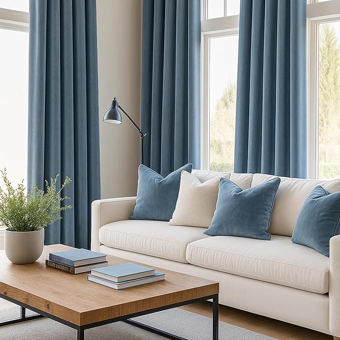 Topfinel 120 Inches Long Extra Long Slate Blue Velvet Curtains for Living Room,Heavy Luxury Floor to Ceiling Pinched Pleated Boho Sound Absorbing Crushed Velve Drapes 2 Panels for Track System 10 FT