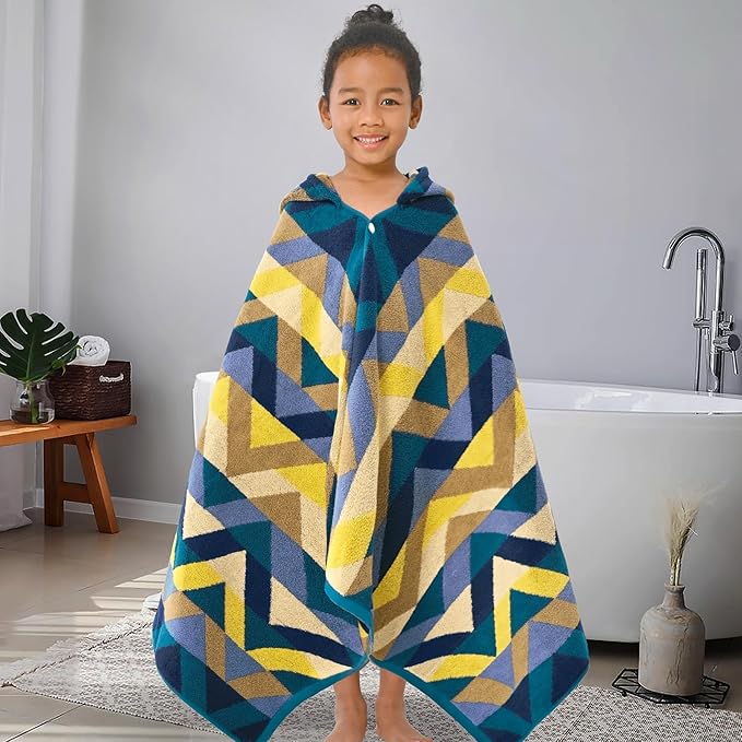 VOOVA & MOVAS Toddler Towels for Kids (3-10Years) - Absorbent 100% Cotton Thick 500GSM Pool Towels,Perfect for Bath | Beach | Pool | Swim, Jacquard, Blue