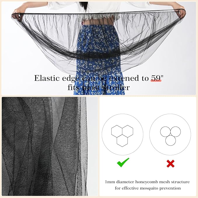 Baby Mosquito Net for Stroller, Perfect Bug Net for Stroller/Bassinets/Cradles/Playards/Pack N Plays and Portable Mini Crib, Durable Baby Insect Netting, Black