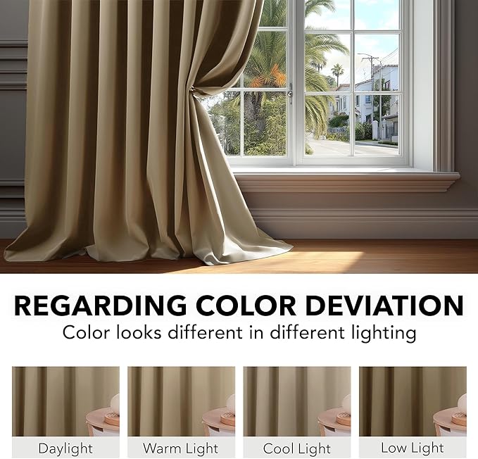 Deconovo Blackout Curtains, Thermal Insulated, W70 x L63 2 Panels, Back Tab, Machine Washable, Room-Darkening Drapes for Bedroom/Living Room Khaki