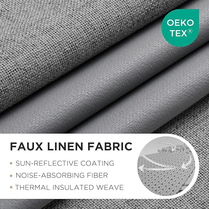 Joydeco Light Grey Blackout Curtains 96 Inches Long, Curtains 96 Inch Length 1 Panel for Bedroom, Thermal Insulated Linen Black Out Curtains with Grommets(100x96, Light Grey)