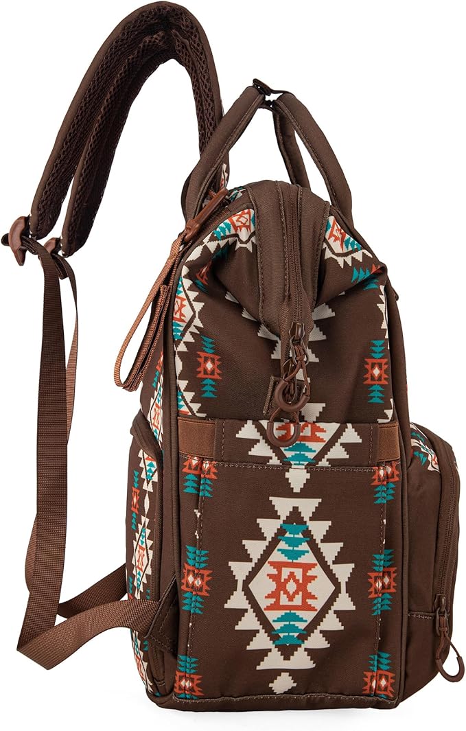 Montana West Wrangler Diaper Bag Backpack Aztec Travel Backpack Purses Western Multi-Function Baby Bags for Mom with Waterproof Insulated Pockets