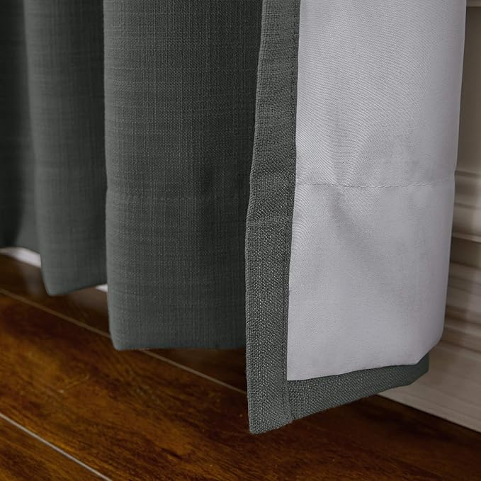 ChadMade 120W x 102L Inch Carbon Grey Linen Polyester Curtain Drapes with Blackout Lining, Room Darkening Antique Bronze Grommet Curtain for Sliding Glass Door Patio Door Living Room (1 Panel)