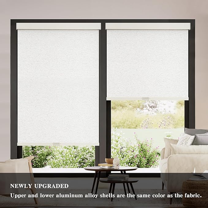 AOSKY Blackout Roller Shades Cordless Blinds for Windows, Free-Stop Shades with Valance, Thermal Insulated Fabric, UV Protection, Blinds for Home and Office (30" W x 72" H, Linen Beige