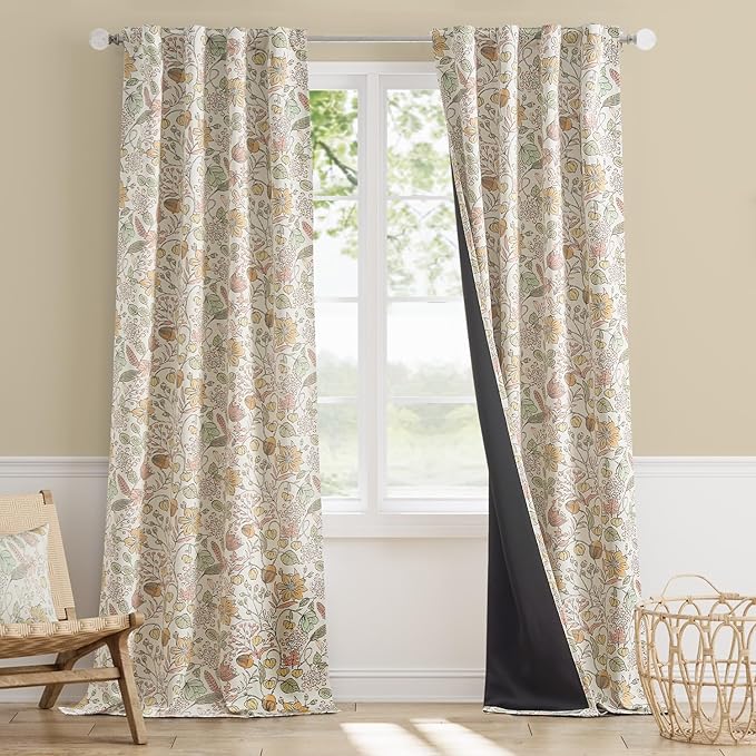 Vangao Yellow Nursery Curtains for Girls Room Easter Floral 100% Blackout Curtains 96 Inch Length Farmhouse Drapes for Bedroom Room Darkening Window Flower Patterned Treatment for Kids Set of 2