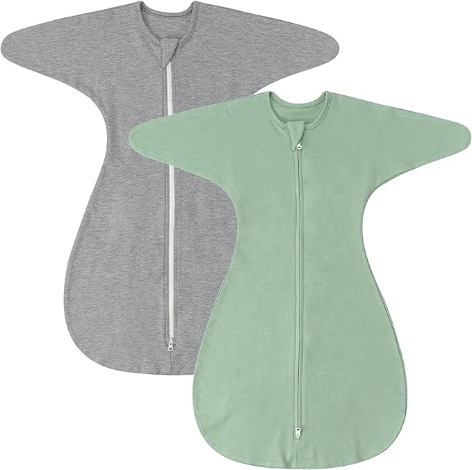 ZIGJOY Baby Transitional Swaddles for Newborns: 0.5 Tog Arms Up Sleep Sack 3-6-12 Months Soft Cotton Shark Fin 2 Way Zipper