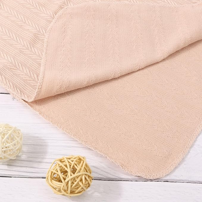 DRESHOW BQUBO Baby Swaddle Blankets for Girls, 4PCS Newborn Accessories Set with Hat and Bow Headband with Hello World Wooden Birth Announcement Card, Baby Blankets for Girls
