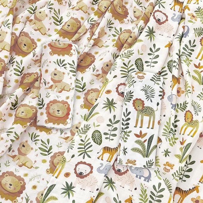 Baby Muslin Swaddle Blankets,2 Pack Receiving Blanket Baby Girl & boy,Large47 x 43 inches,Soft & Skin Friendly Baby Blanket Wrap(Animals)