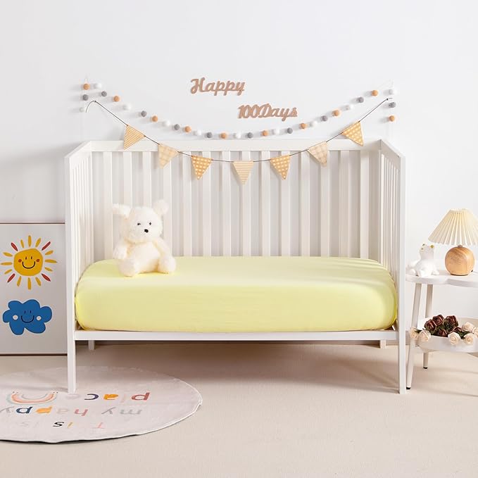 NTBAY 2 Pack Muslin Cotton Mini Crib Sheets, Soft and Breathable Double Layer 24x38 Baby Crib Sheets for Mini Crib and Toddler Mattresses, Boys, Girls, Unisex, Light Yellow, 24x38 Inches