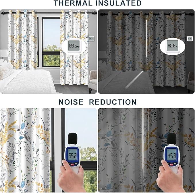 Floral Blackout Curtains 84 Inch Length 2 Panels Set, Patterned Blackout Curtains for Bedroom Grommet Room Darkening Drapes for Living Room, Privacy Soundproof Thermal Curtains for Winter Insulated
