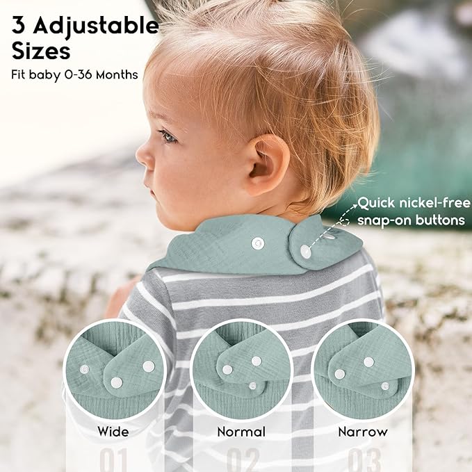 Yoofoss Muslin Baby Bibs 10 Pack 100% Organic Cotton 6-Layer Soft Absorbent Drool Bandana Baby Bibs for Drooling and Teething for Boys and Girls, Brown & Green