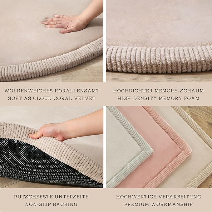 Hakuna Matte CloudSoft Baby Play Mat for Floor Ø 47" Beige – Coral Velvet Memory Foam Rug for Crawling & Cozy Play – Non-Slip, Water-Resistant, Easy-CareTummy Time Mat, Playmat for Playpen