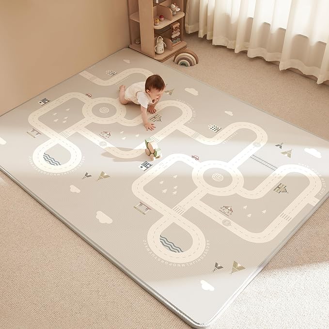 One-Piece Reversible Baby Play Mat 79’’ x 55’’ Rollable Waterproof Baby Mat for Floor, Non-Slip Thickened XPE Foam Baby Playmat, Double-Sided Playpen Mat for Babies, Infants and Toddlers