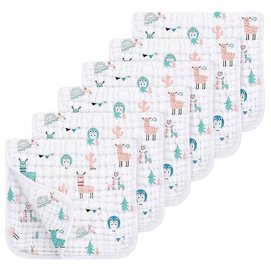 Looxii Muslin Burp Cloths 100% Cotton Muslin Cloths Large 20''x10'' Extra Soft and Absorbent 6 Pack Baby Burping Cloth for Boys and Girls (Alpaca)