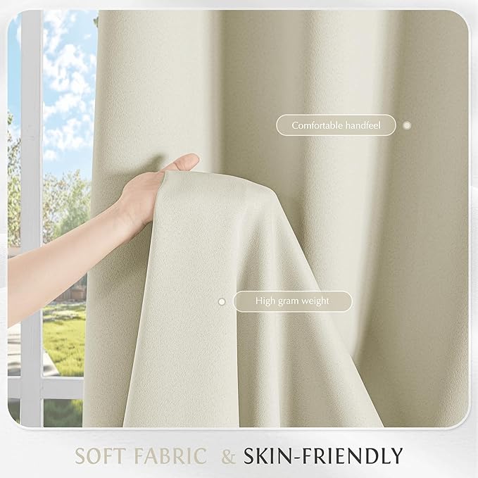 Beauoop Cream 100% Blackout Curtains 63 Inch Long 2 Panels for Bedroom Living Room Solid Room Darkening Thermal Insulated Soundproof Energy Saving Grommet Top Window Treatment Drapes,52x63 2 Set