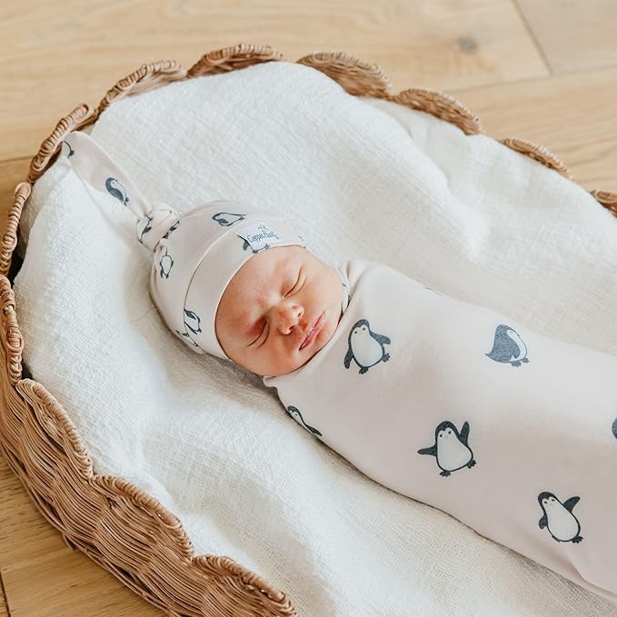 Copper Pearl Penguins Knit Blanket Single