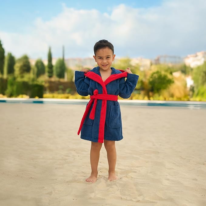 BAGNO MILANO Kids Organic Turkish Cotton Hooded Beach Cover-Up Towel, GOTS Certified, for Boys and Girls (Driver Navy, 3-4 Years)